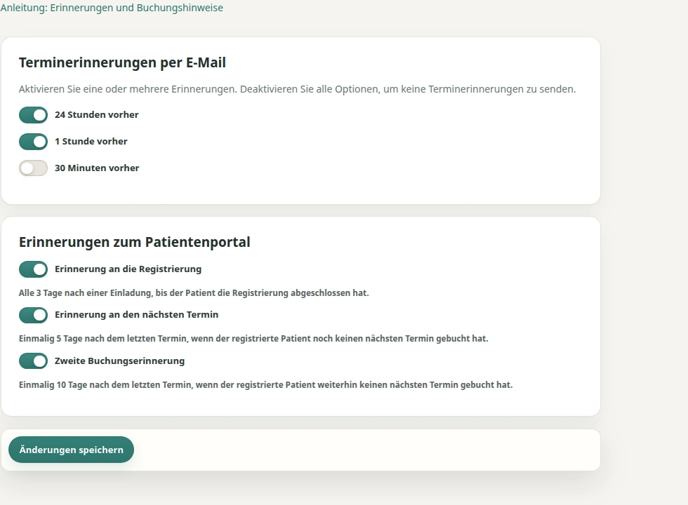 Erinnerungseinstellungen in einer synthetischen Theravo-Demopraxis mit sechs Schaltern